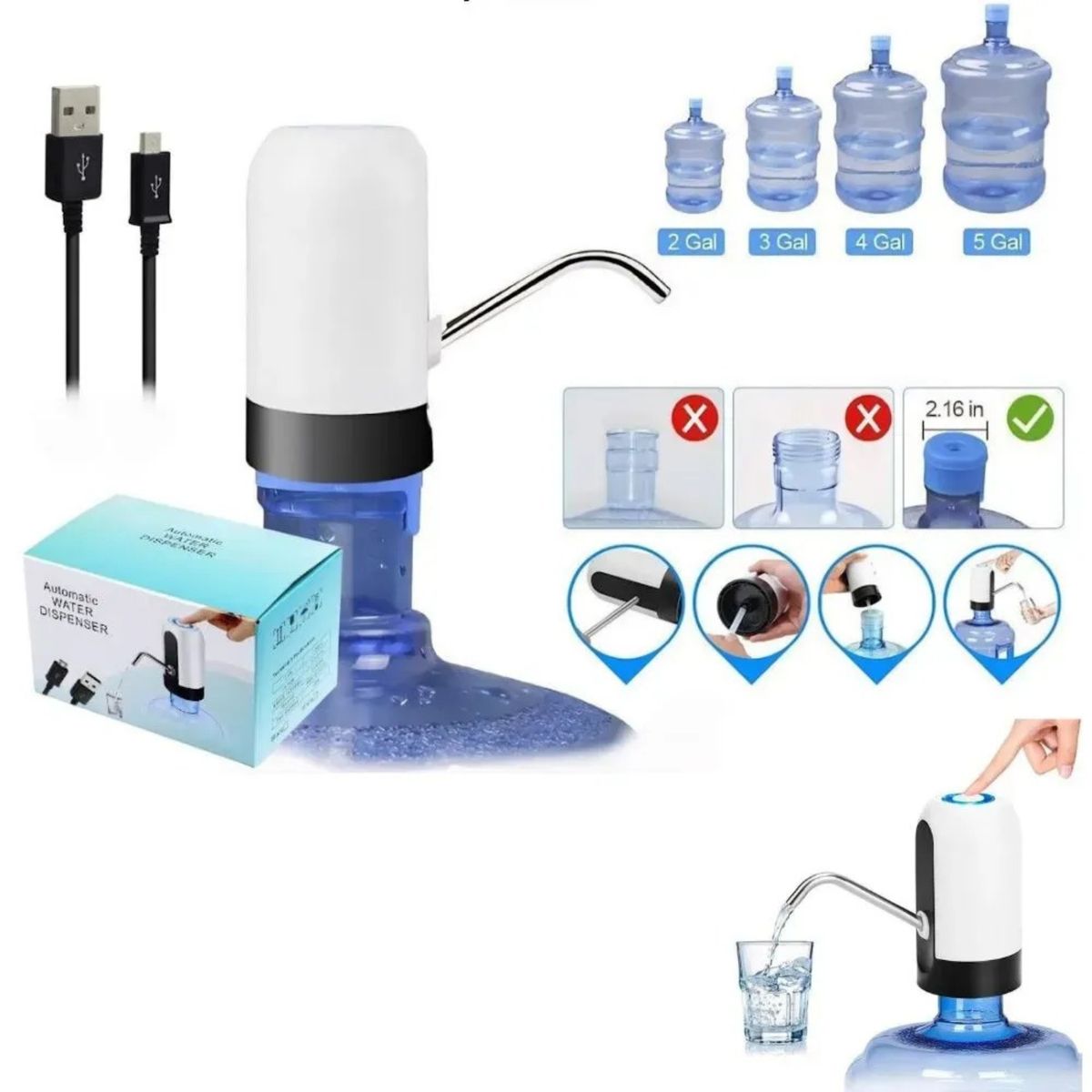 GENERICO - Dispensador De Agua Electrico Usb Para Botellon Recargable Dispensador Agua Automatico