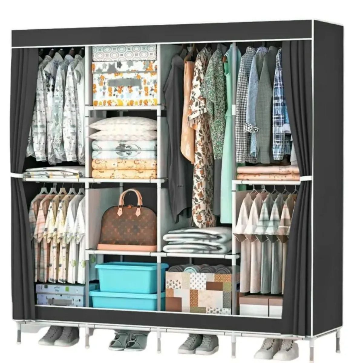 GENERICO - Organizador Ropa Y Perchero 4 Niveles 12 Compartimiento Organizador Ropa Estanteria Acero