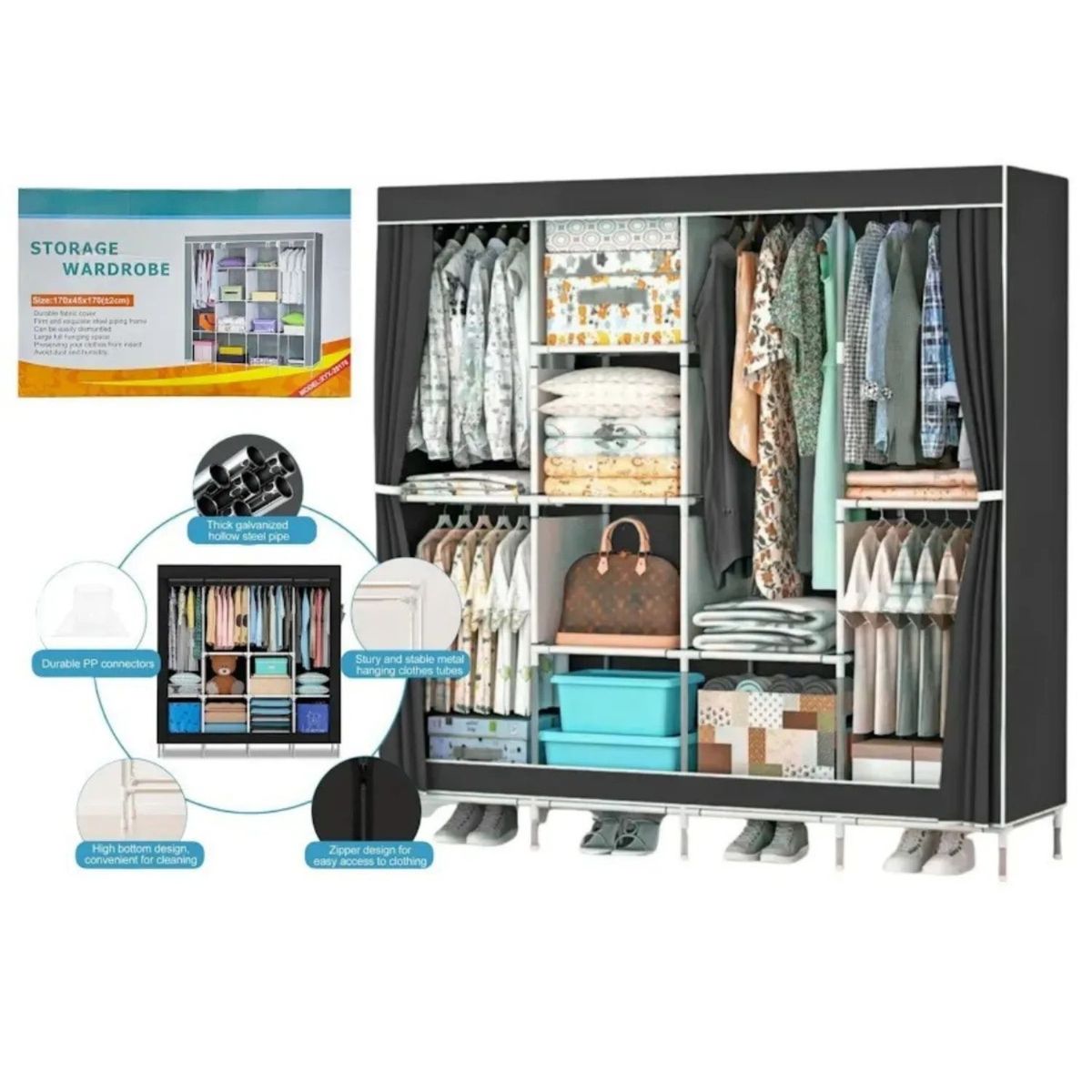 GENERICO - Organizador Ropa Y Perchero 4 Niveles 12 Compartimiento Organizador Ropa Estanteria Acero
