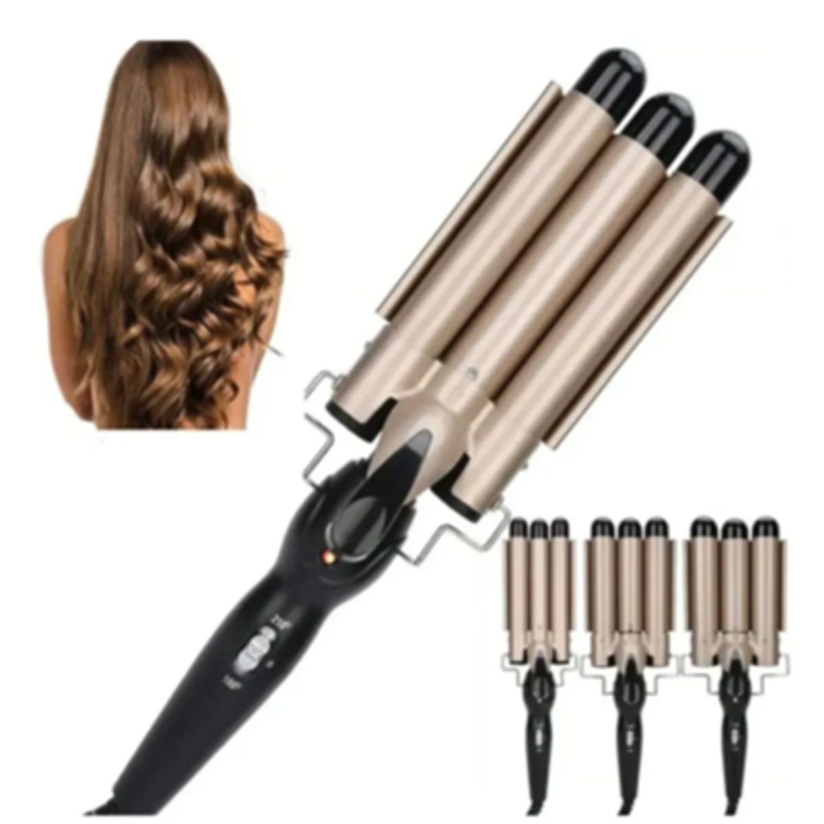 GENERICO - Plancha / Pinza De Cabello Ondas De Sirena Rizadora 3 Tubos