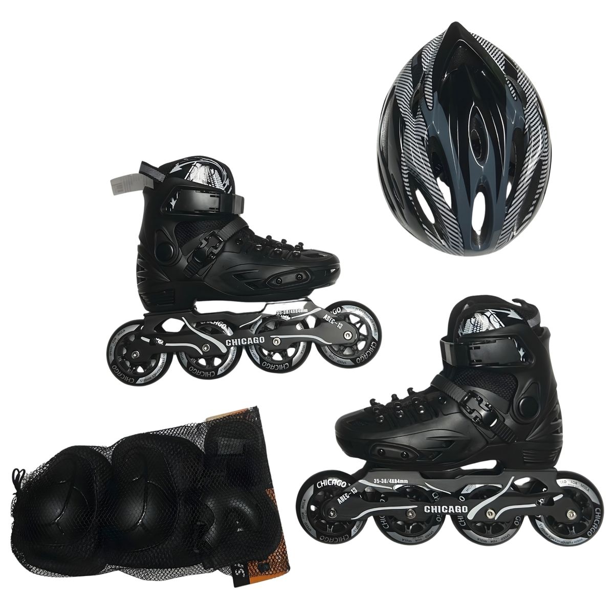 CHICAGO - Patines en Línea Semiprofesionales Con Antichoque Talla S 29-32 Negro