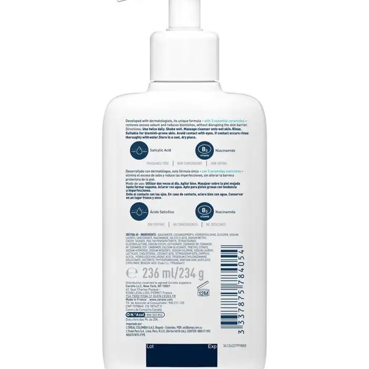 CERAVE - CeraVe Limpiador Control Imperfecciones para Piel Grasa Propensa al Acné x236ml