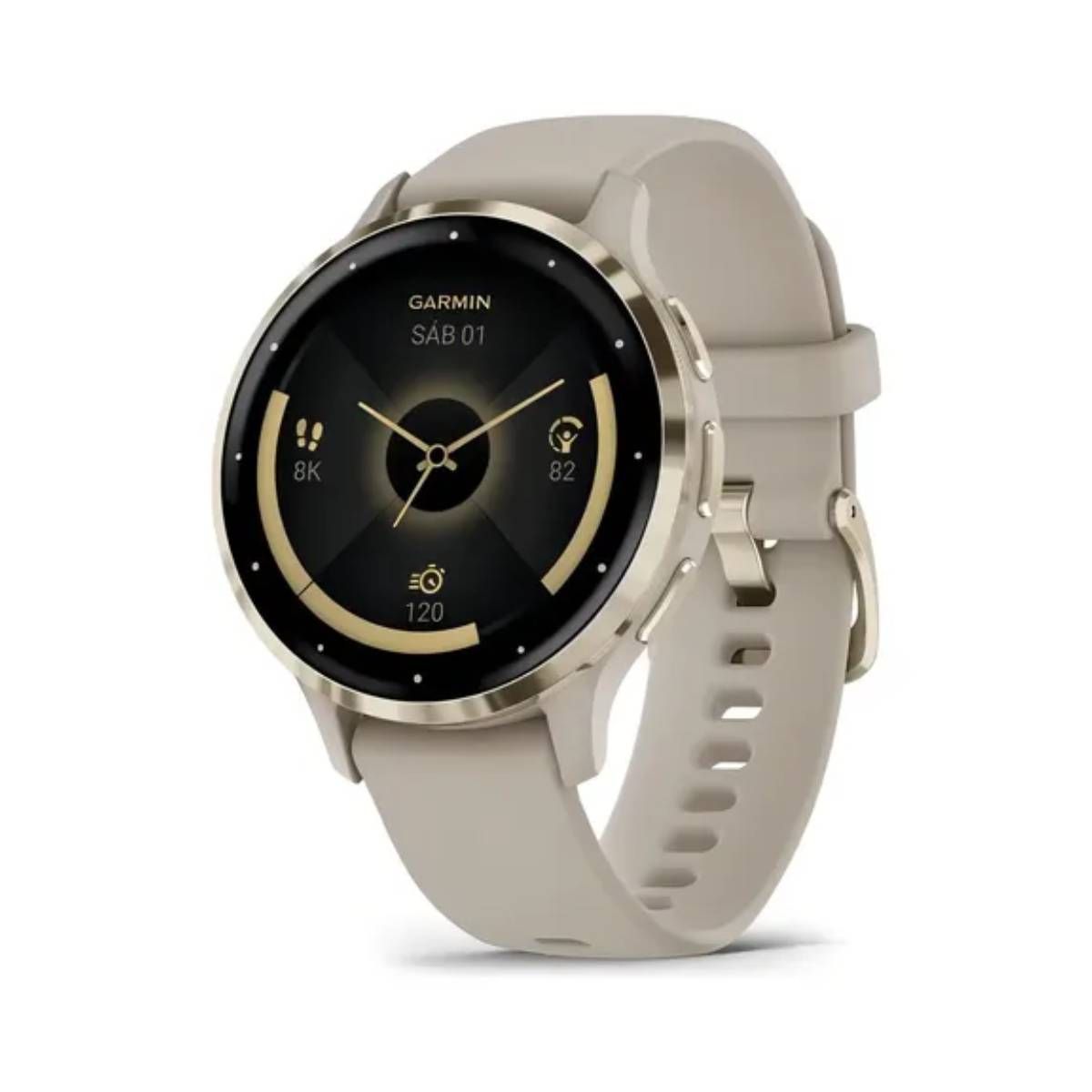 GENERICO - Smartwatch Venu 3S color Beige con bisel dorado con pantalla amoled
