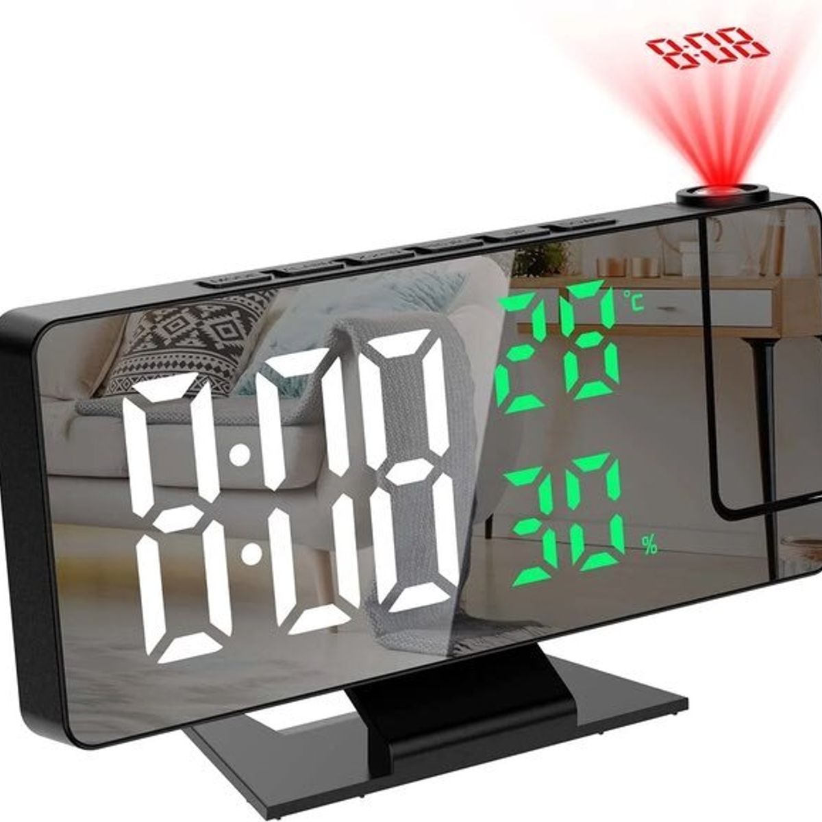 GENERICO - Reloj Proyector LED con Alarma Temperatura Pantalla Espejo