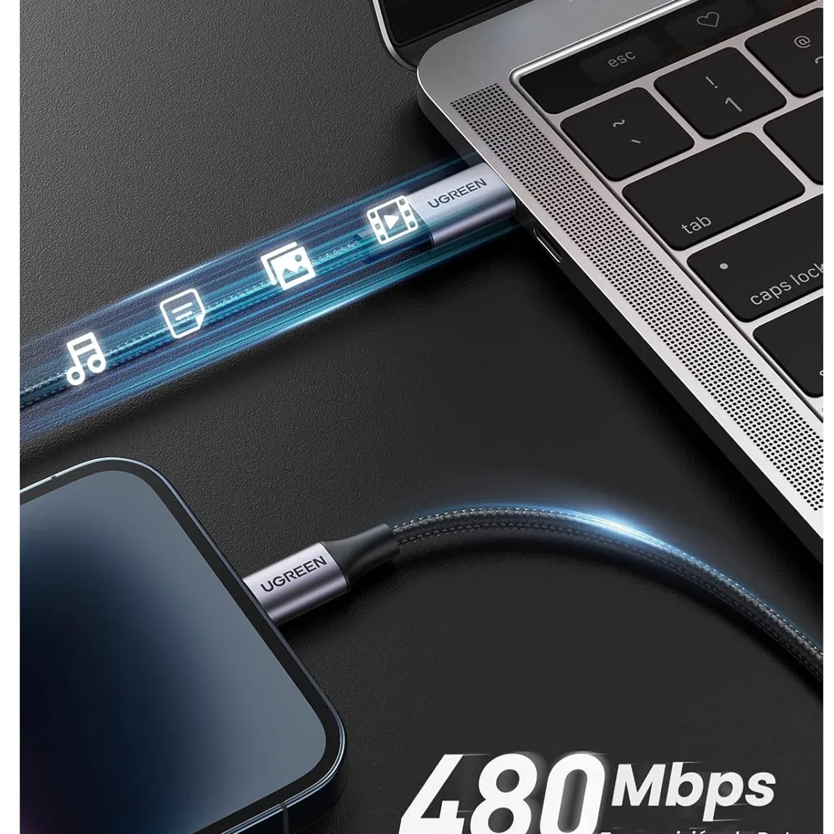 UGREEN - Cable UGREEN USB-C Compatible con Lightning Datos Carga Rápida 1m Negro