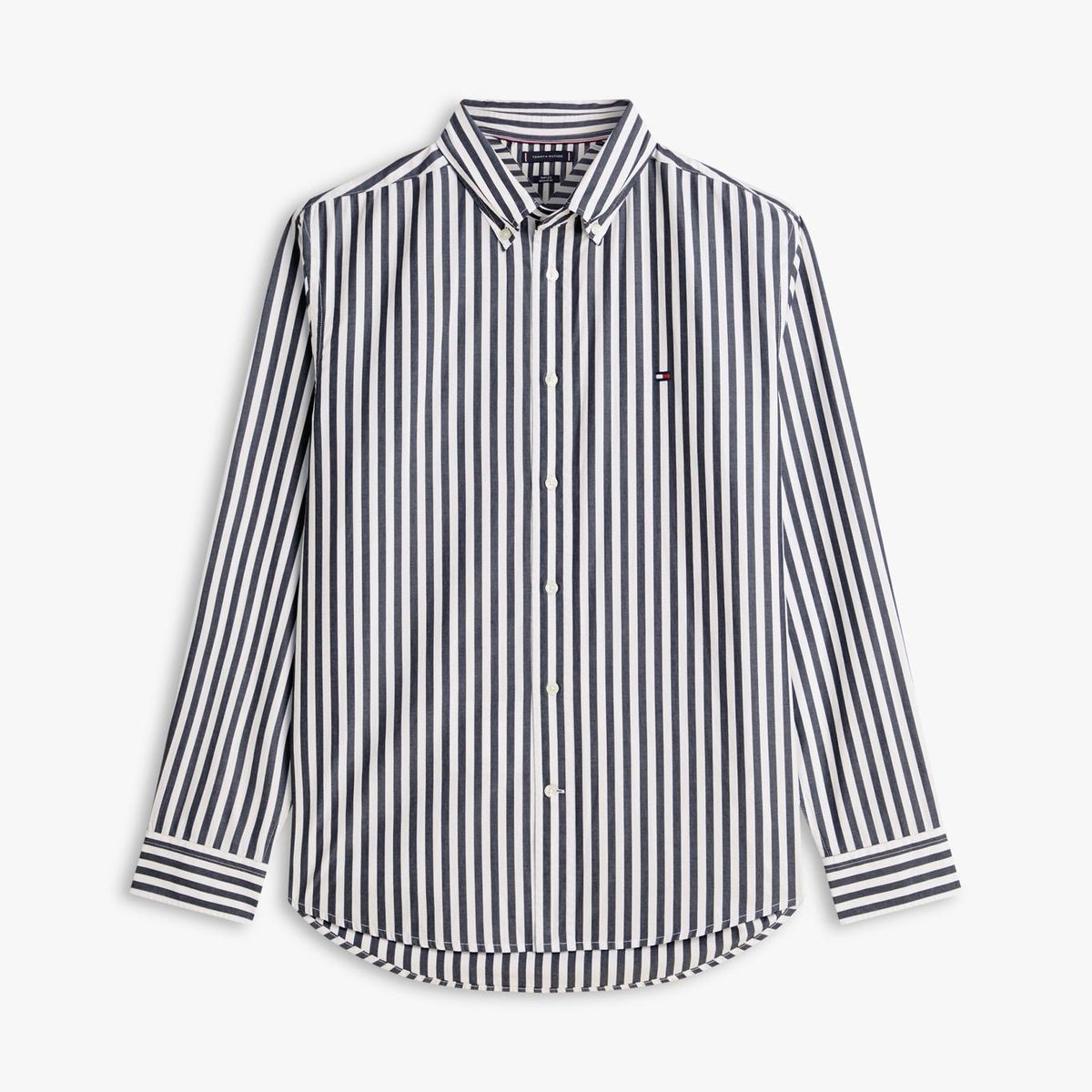 TOMMY HILFIGER - Camisa negra de popelín a rayas TH Flex Tommy Hilfiger