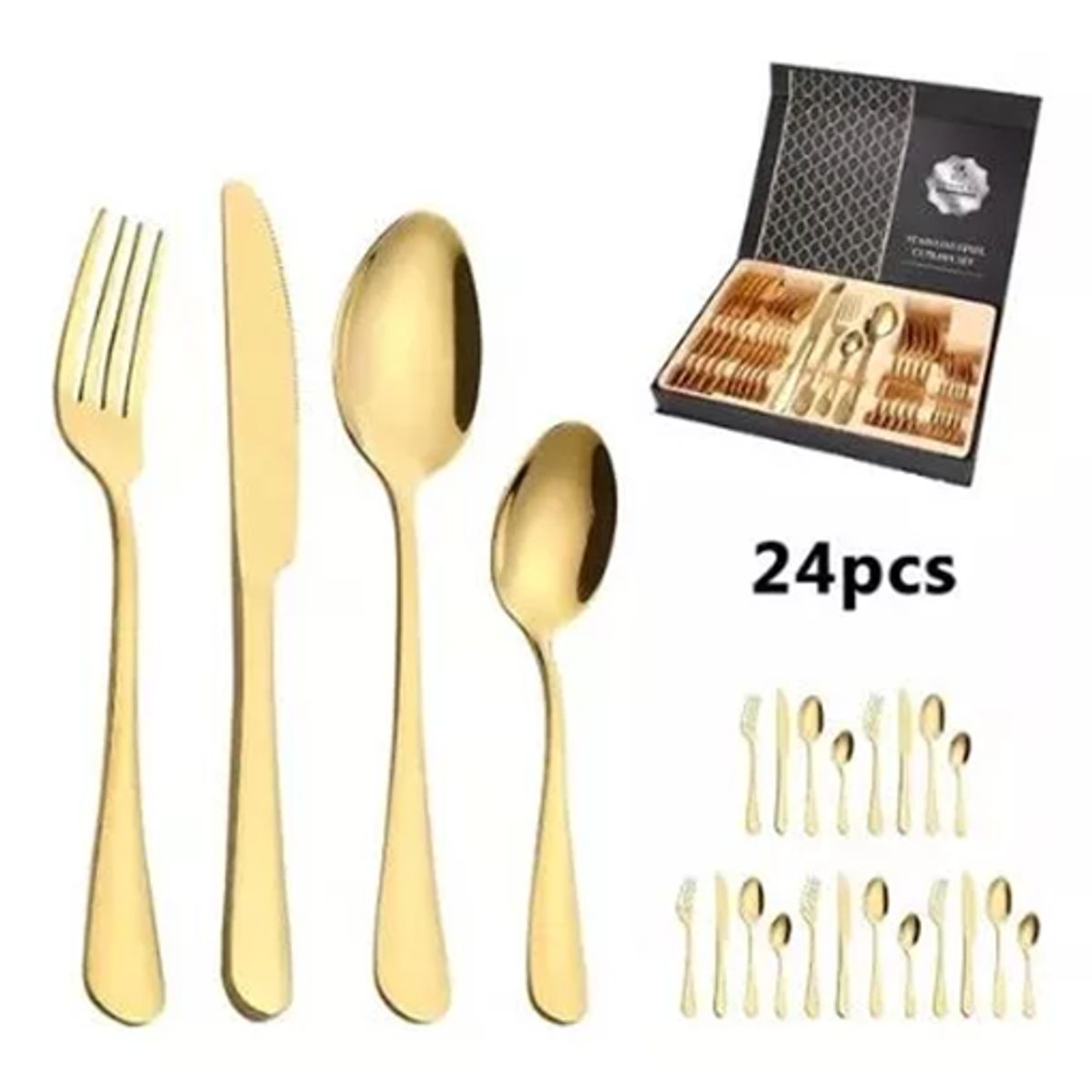 HOME - Juego de Cubiertos Set 24 Piezas Acero Inoxidable Dorado