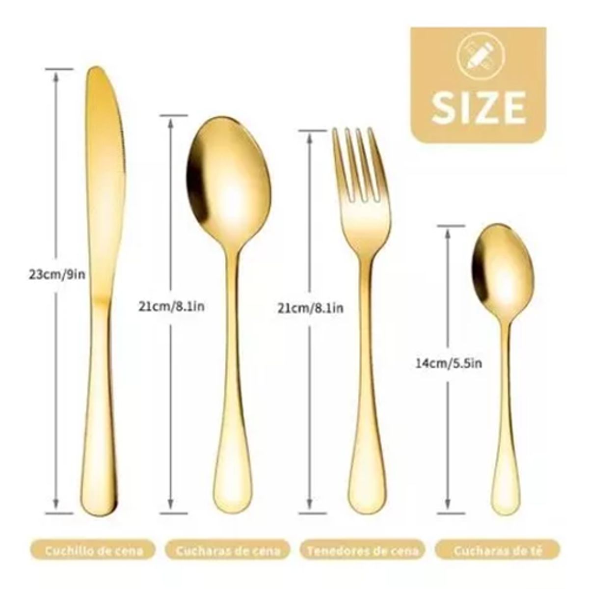 HOME - Juego de Cubiertos Set 24 Piezas Acero Inoxidable Dorado