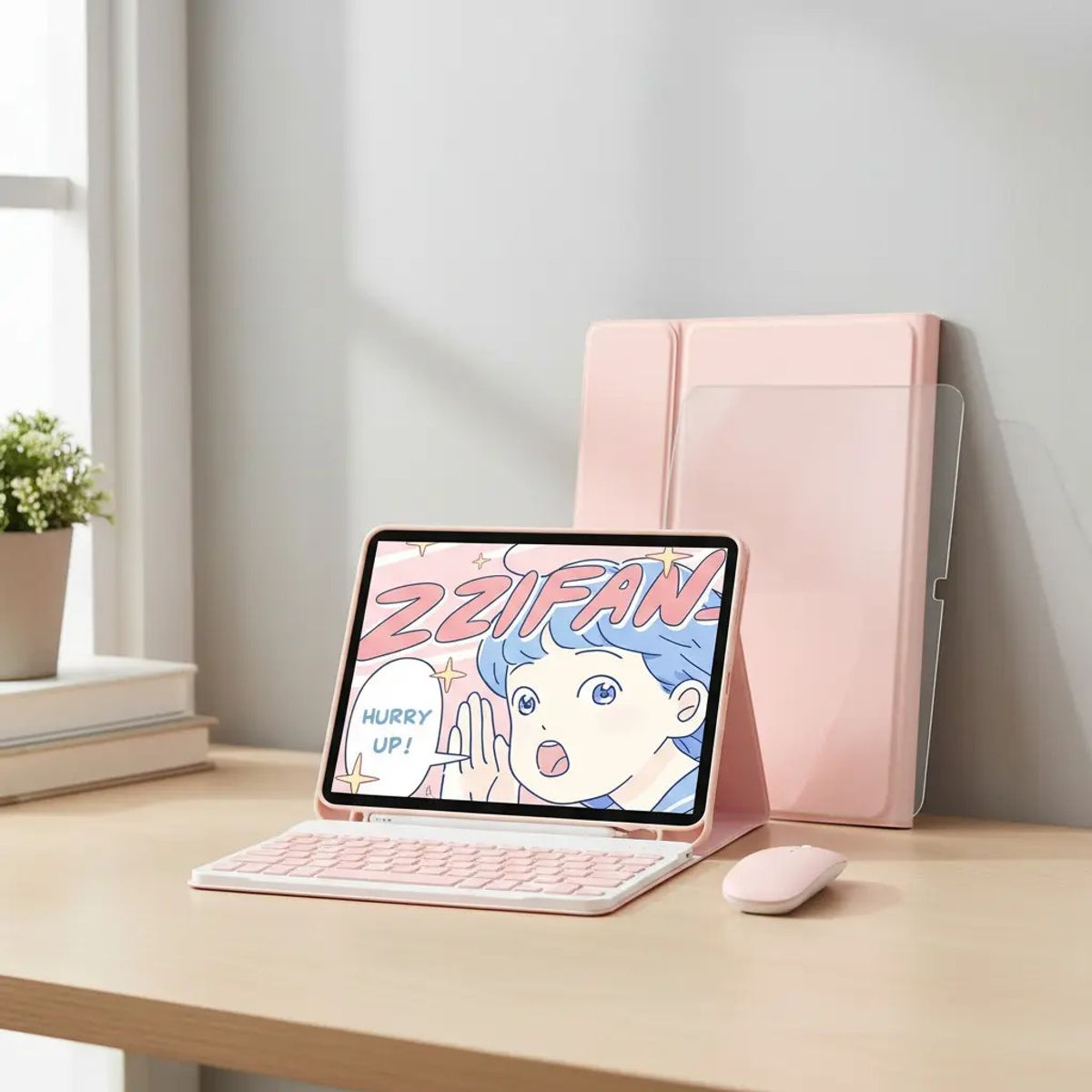 GENERICO - ESTUCHE FUNDA TECLADO + MOUSE PARA TABLET LENOVO TAB M11 2024 + VIDRIO + LAPIZ  ROSA