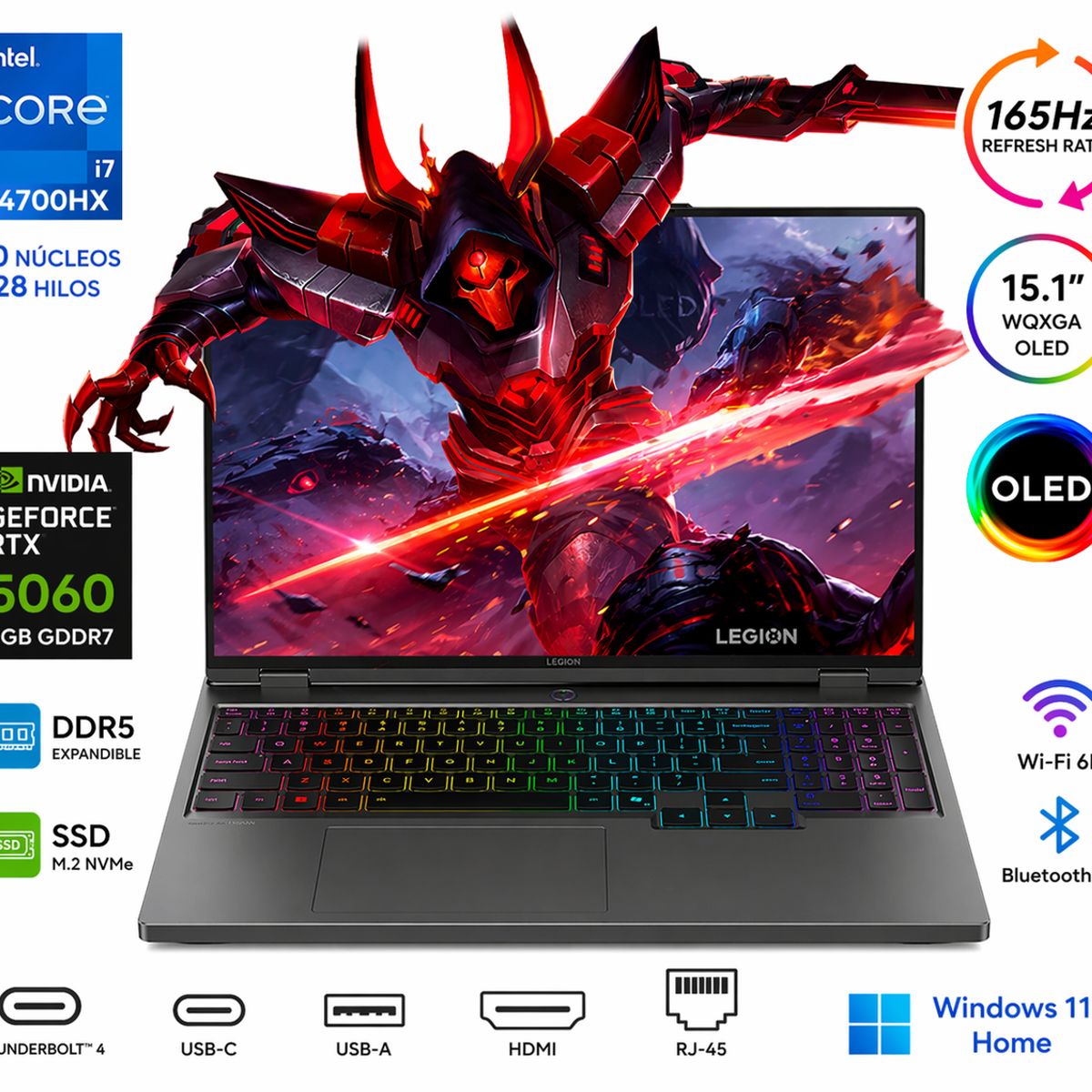 Lenovo - Portátil Gamer LENOVO Legion 15IRX10 Intel Core i7 14700HX RAM 32GB SSD 1 TB RTX 5060 8 GB 165Hz