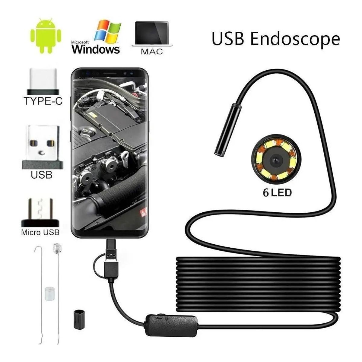 GENERICO - Cámara endoscópica flexible USB para teléfono celular Android de 2 metros