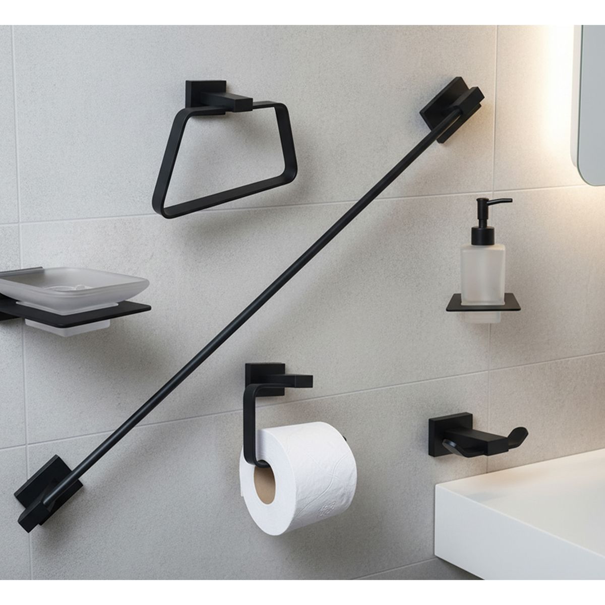 JON DI GROUP SAS - Kit Accesorios Baño 6 Piezas Aurex Black En Acero Inoxidable