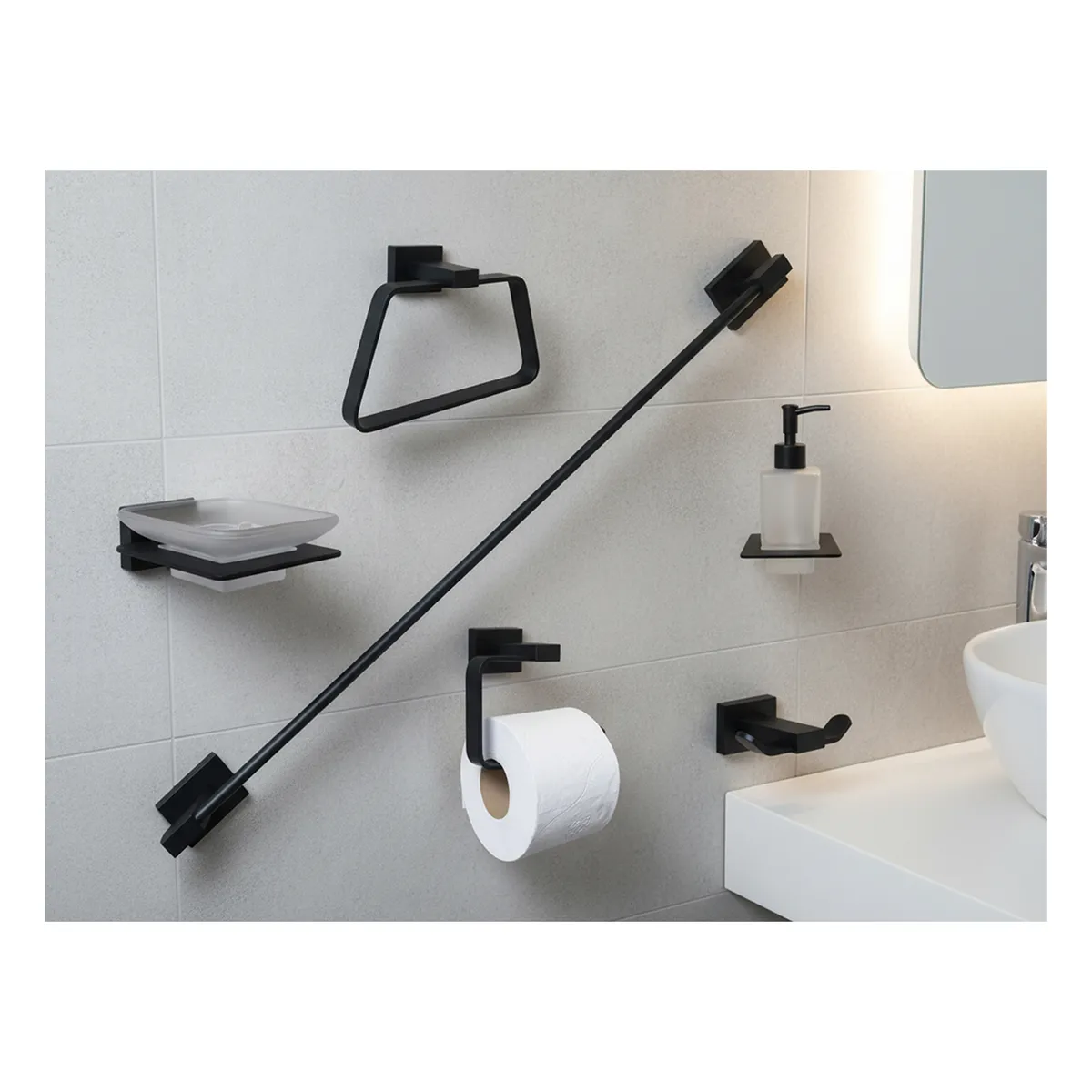 JON DI GROUP SAS - Kit Accesorios Baño 6 Piezas Aurex Black En Acero Inoxidable