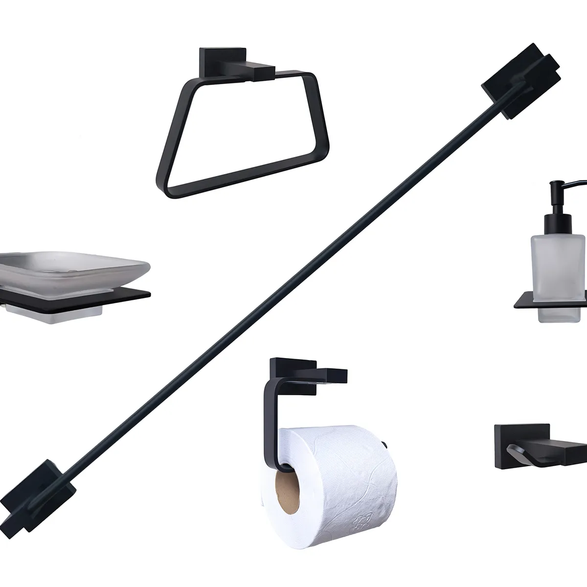 JON DI GROUP SAS - Kit Accesorios Baño 6 Piezas Aurex Black En Acero Inoxidable
