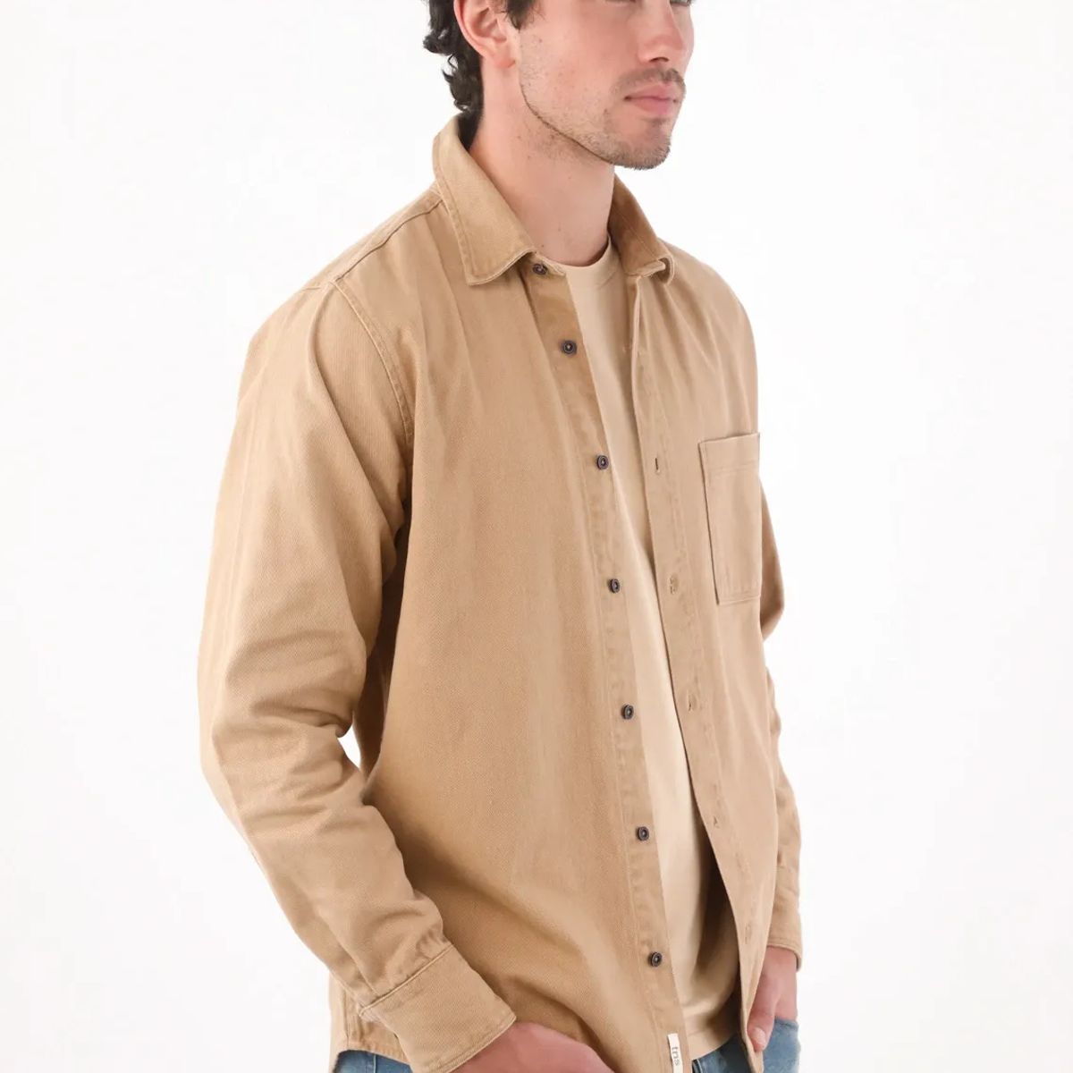 TENNIS - Camisa relajada con bolsillo cuadrado en algodón camel para hombre