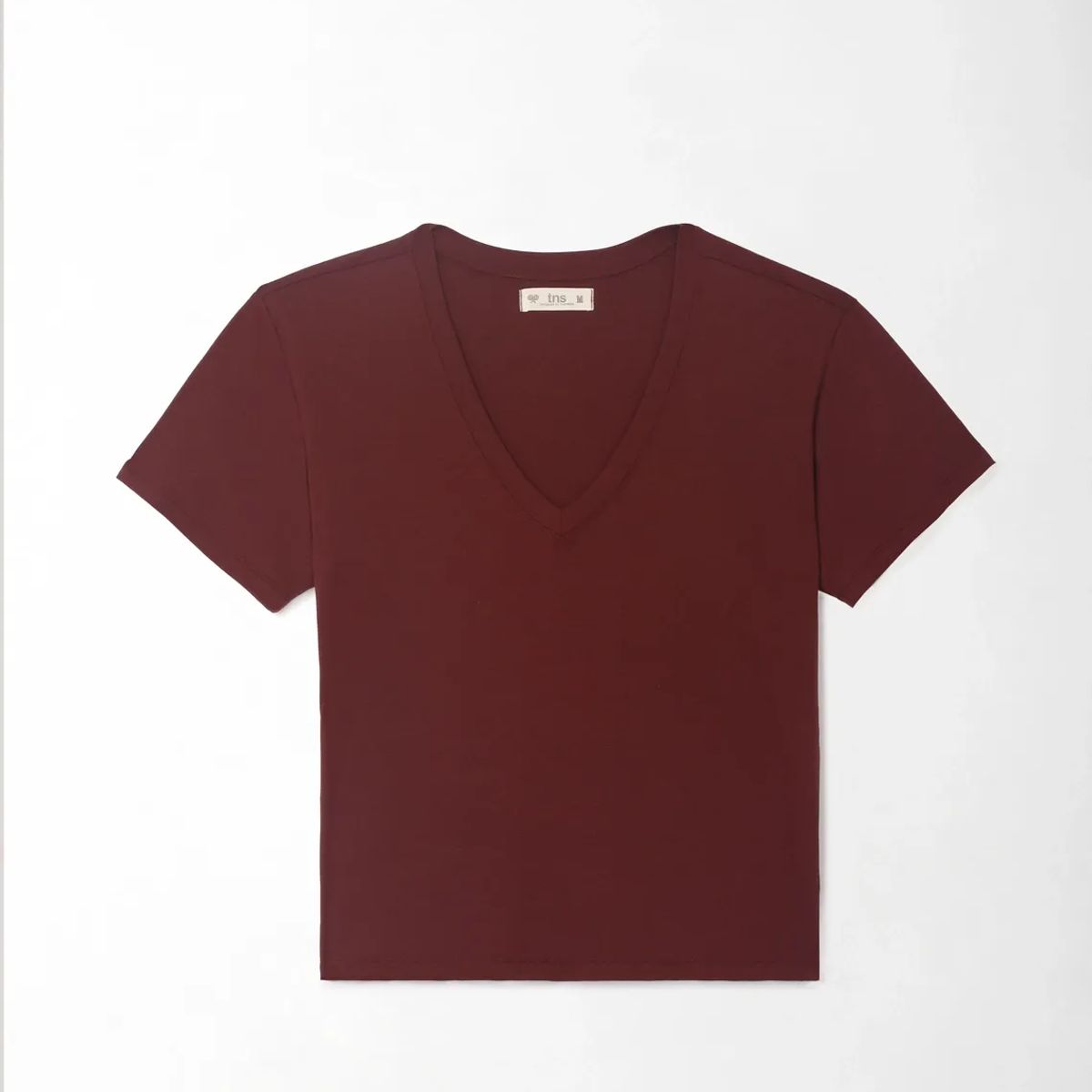 TENNIS - Camiseta para mujer en algodón granate con cuello en V