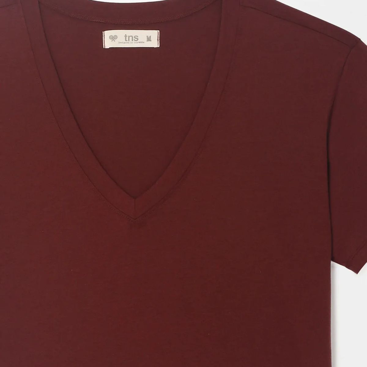 TENNIS - Camiseta para mujer en algodón granate con cuello en V