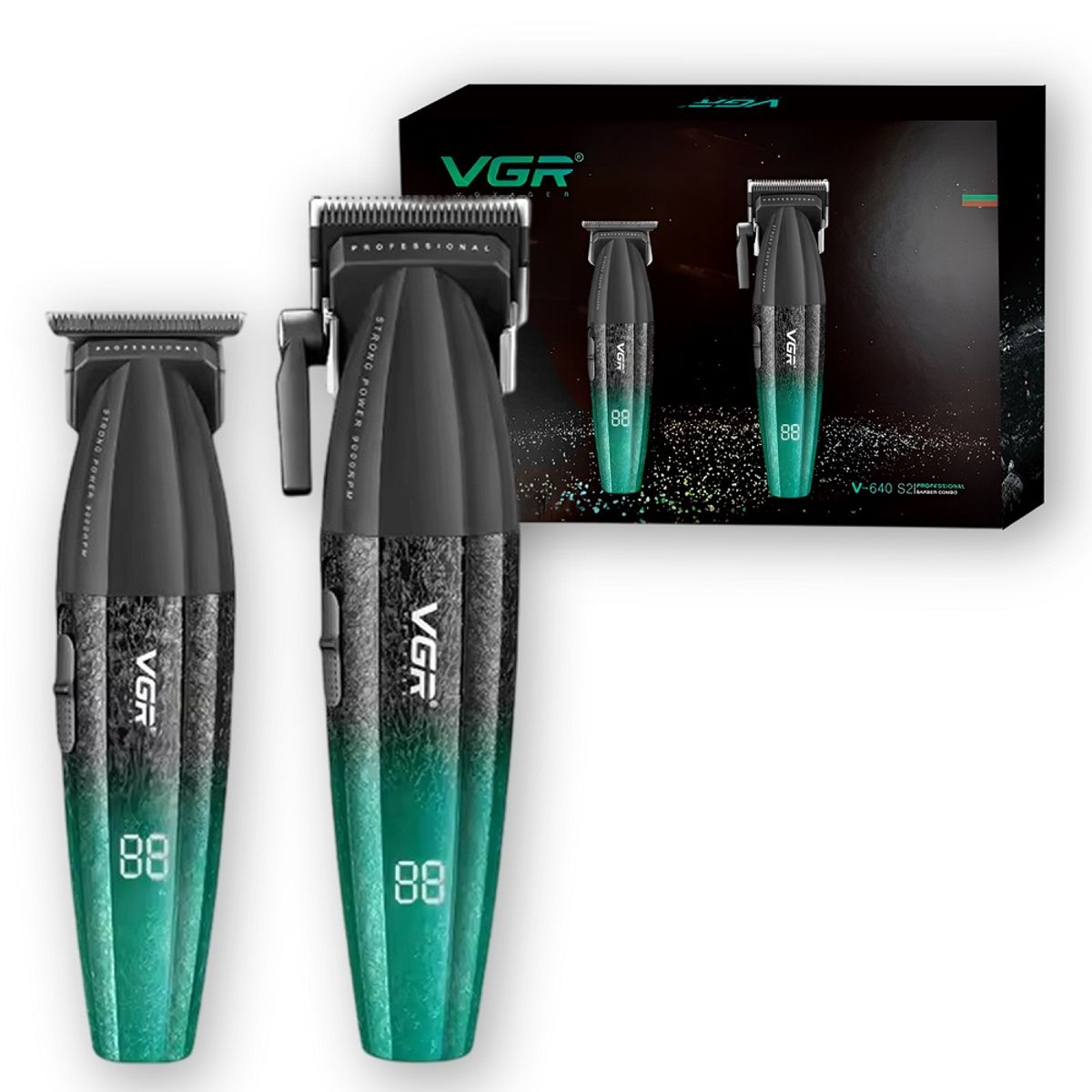 VGR - Máquina Barbería Pro Clipper Trimmer VGR V-640 S2 9000 Rpm Color Verde