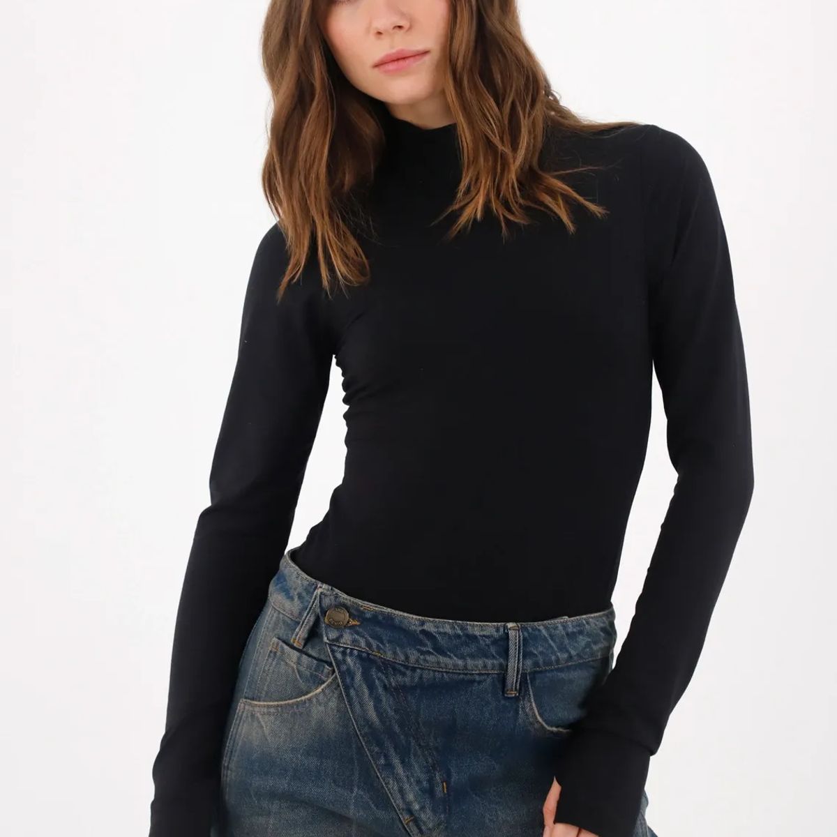 TENNIS - Body slim fit con mangas y abertura en pulgar negro para mujer