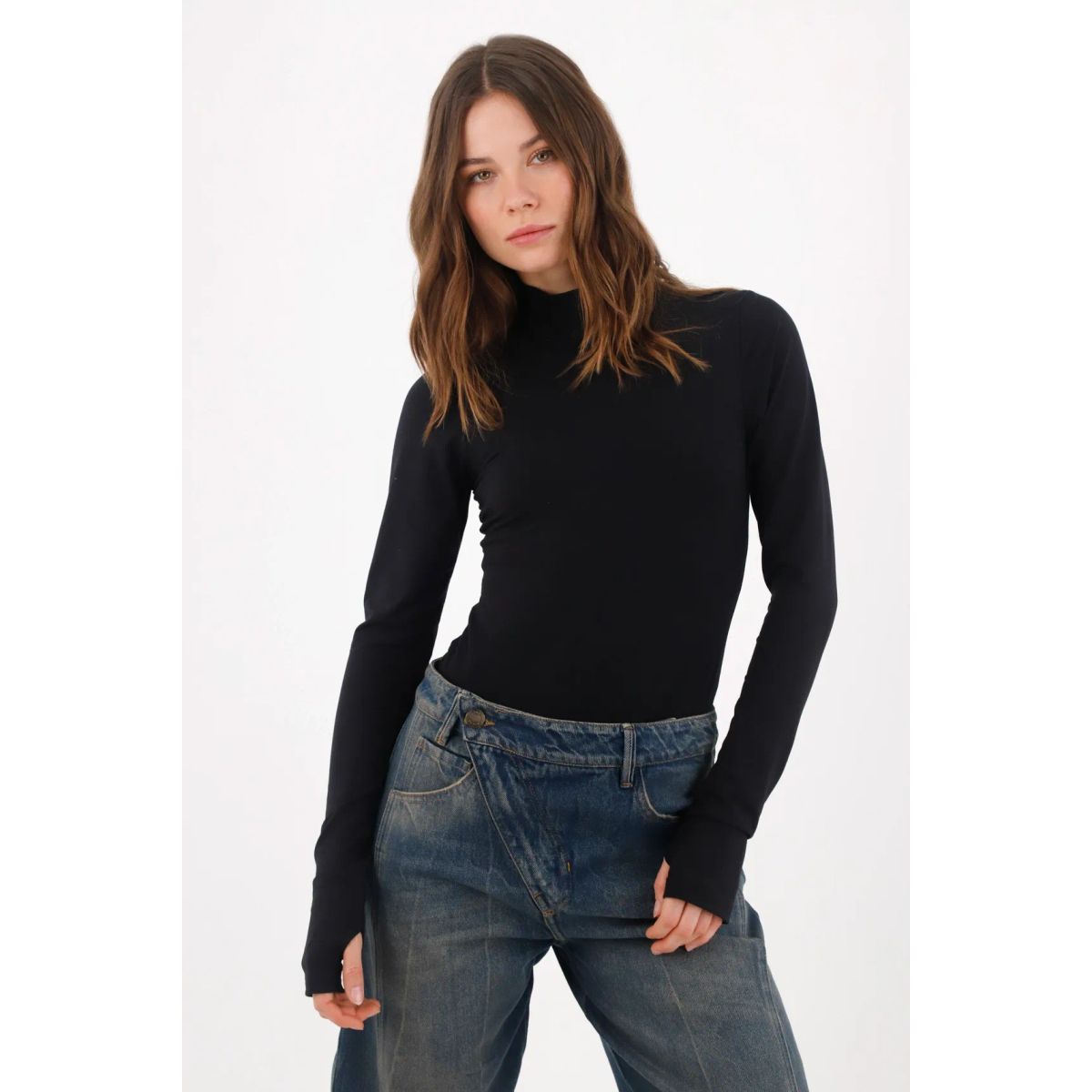 TENNIS - Body slim fit con mangas y abertura en pulgar negro para mujer