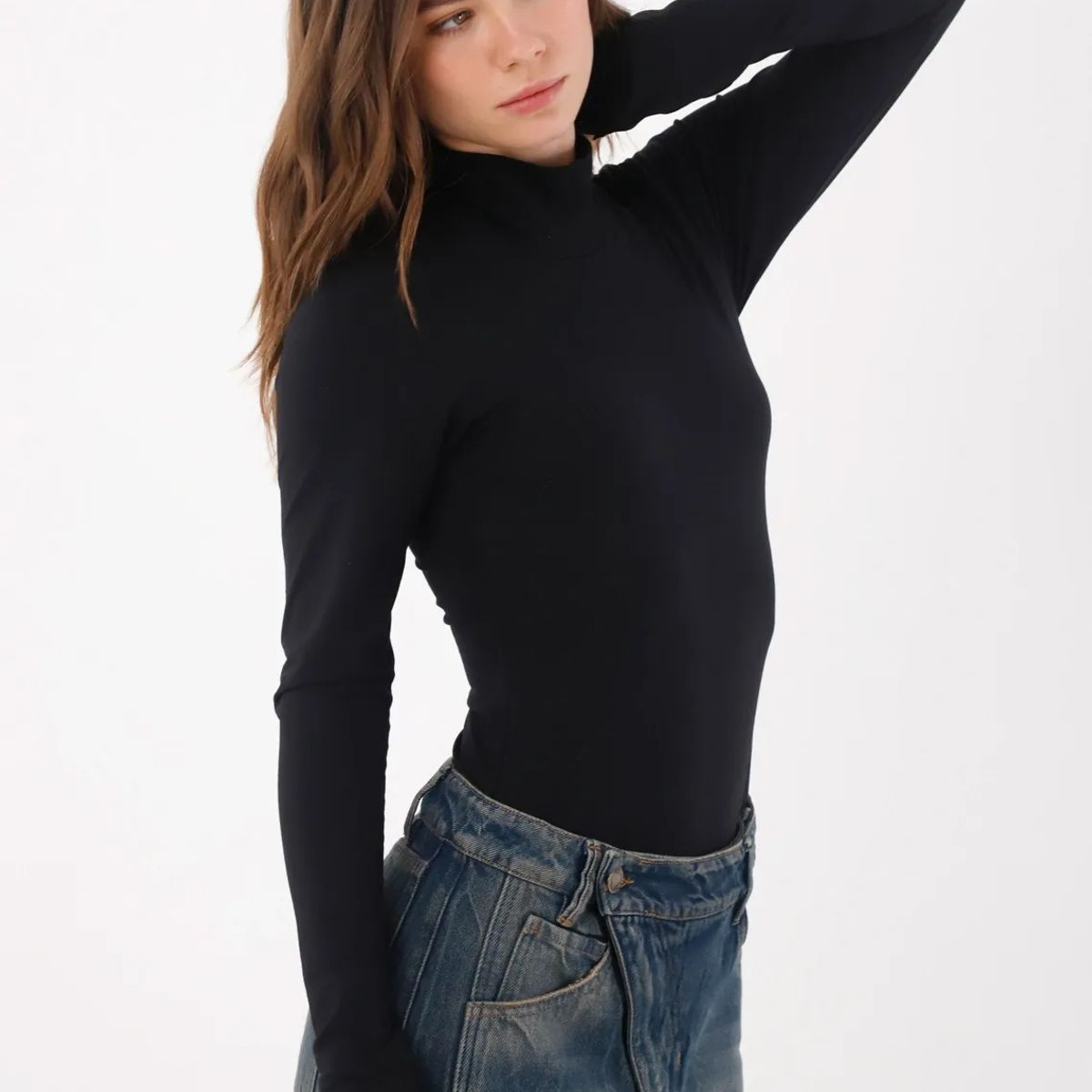 TENNIS - Body slim fit con mangas y abertura en pulgar negro para mujer