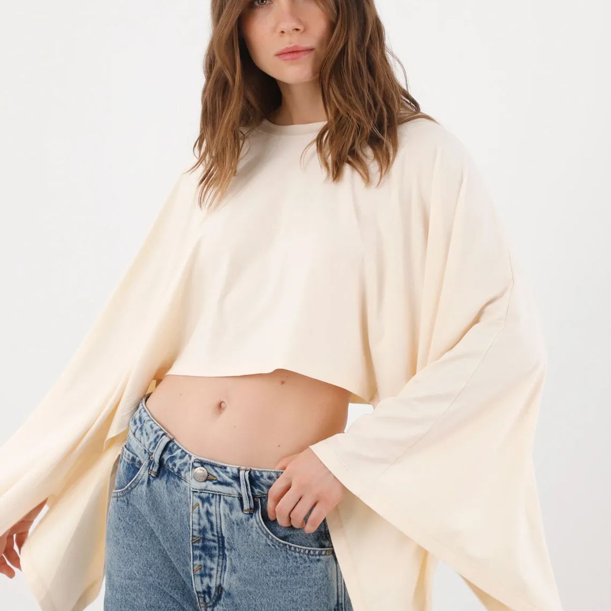 TENNIS - Camiseta oversize con mangas capa en algodón crudo para mujer