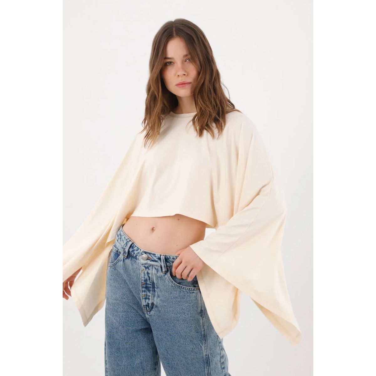 TENNIS - Camiseta oversize con mangas capa en algodón crudo para mujer