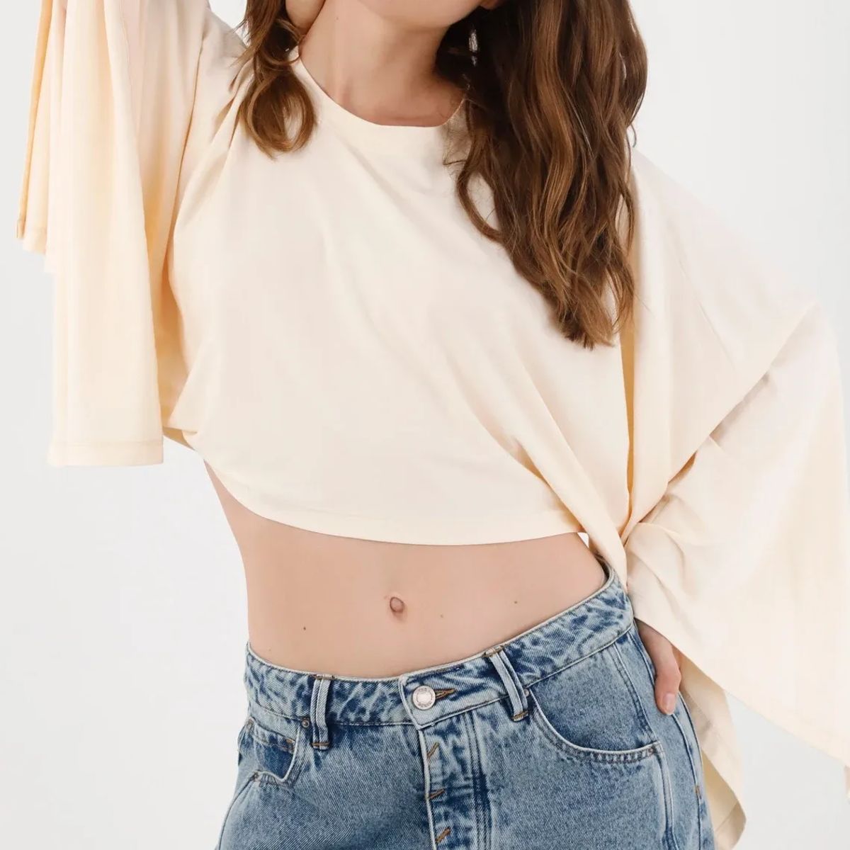 TENNIS - Camiseta oversize con mangas capa en algodón crudo para mujer