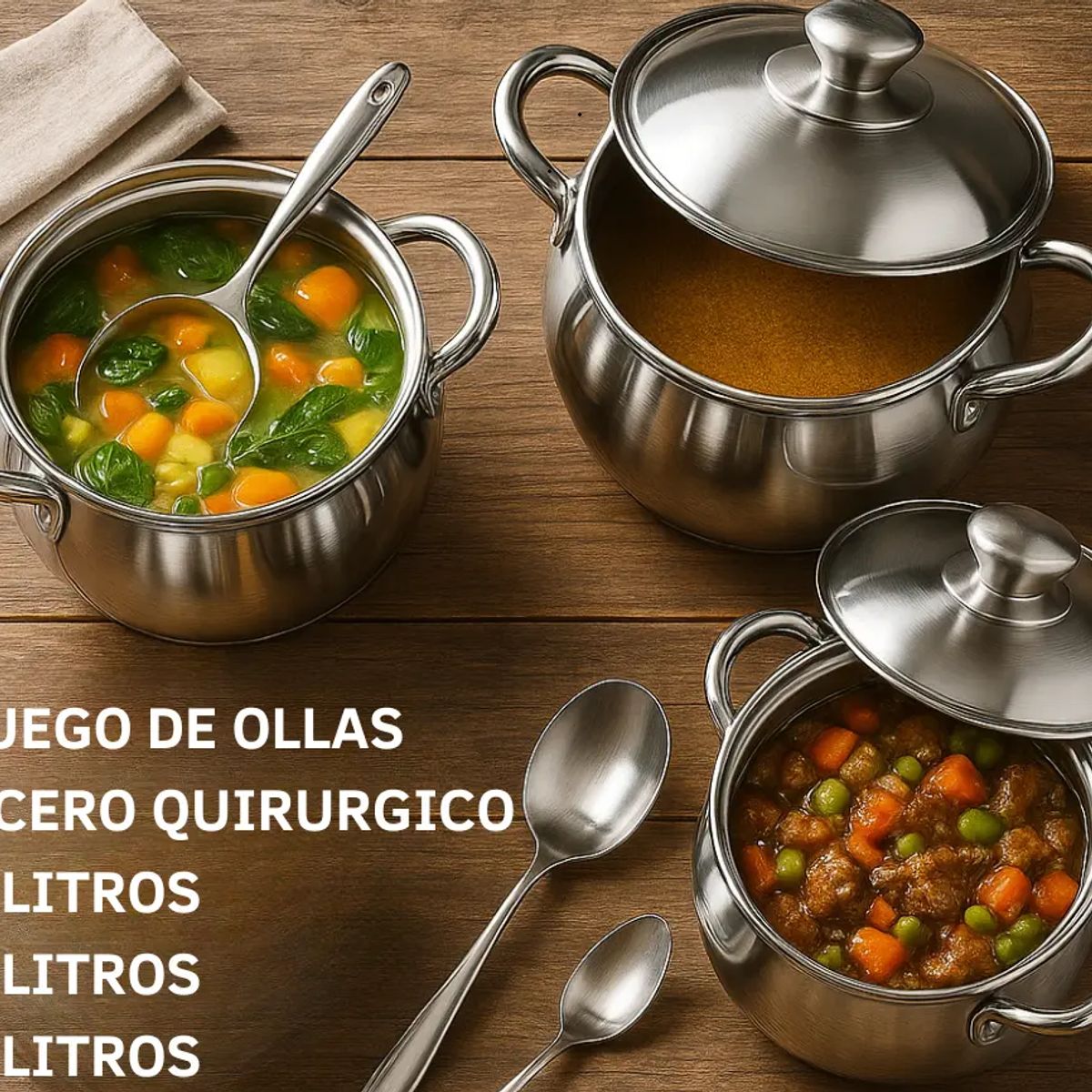 SWISSHOME DR HOFFMAN - Batería De 3 Ollas Swisshome Acero Inoxidable