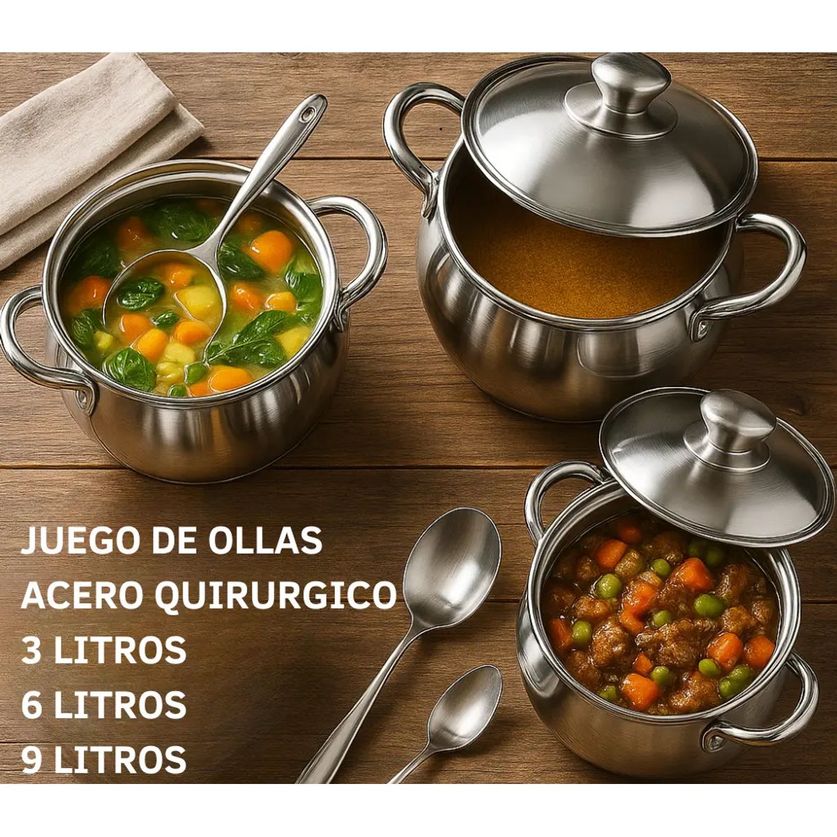 SWISSHOME DR HOFFMAN - Batería De 3 Ollas Swisshome Acero Inoxidable