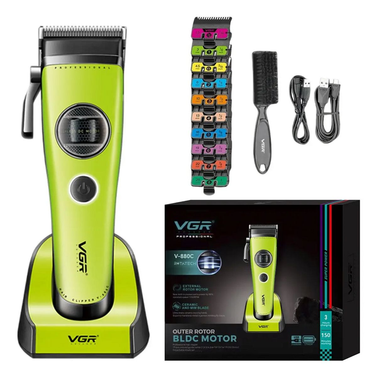 VGR - Máquina Cortar Pelo Vgr V-880c Cerámica Motor Bldc 9000rpm Color Verde