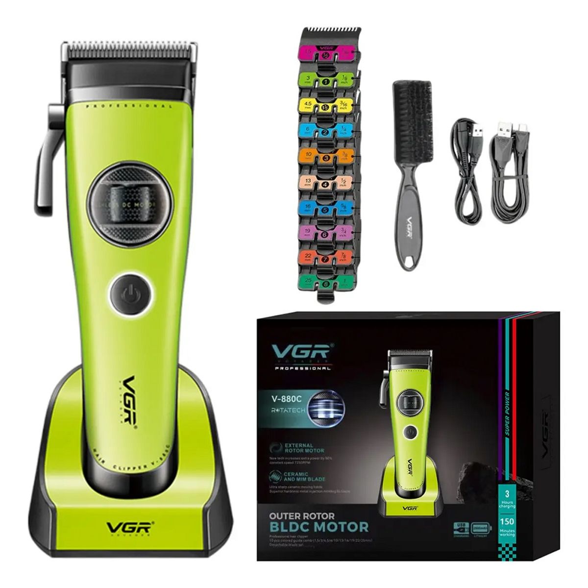 VGR - Máquina Cortar Pelo Vgr V-880c Cerámica Motor Bldc 9000rpm Color Verde