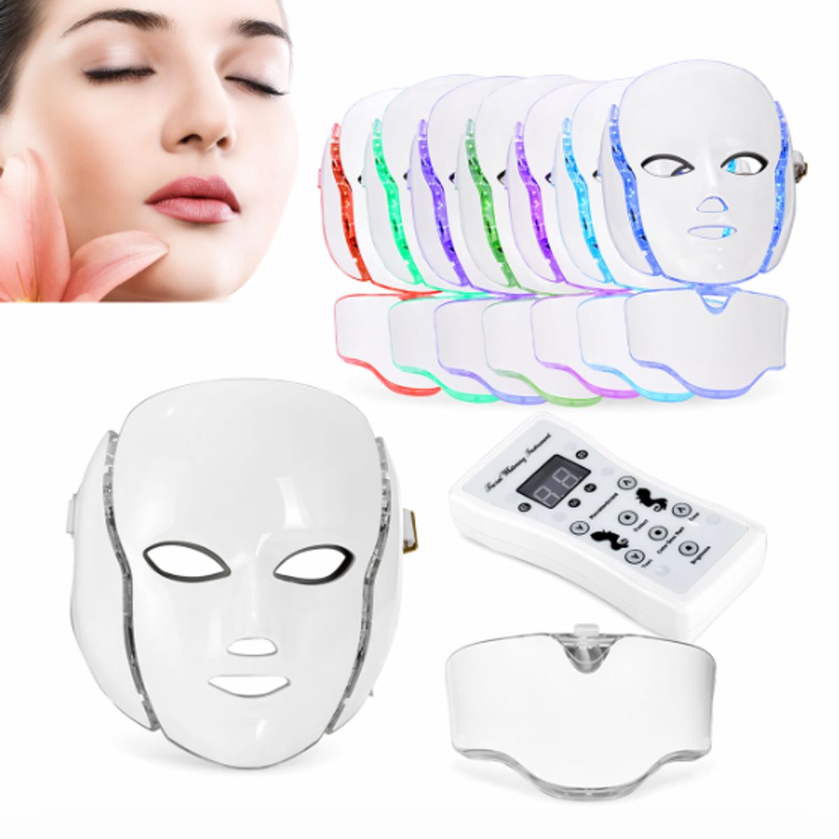 GENERICO - Máscara Facial LED Con Cuello Rejuvenecimiento Antiarrugas