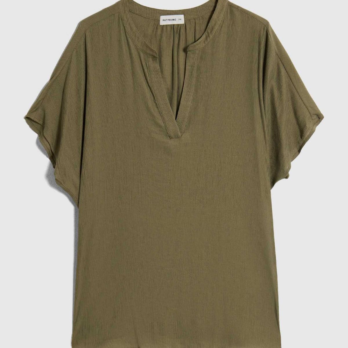 PATPRIMO - Blusa Escote En V Con Manga Corta Para Mujer Curvy  Para Mujer Verde Patprimo
