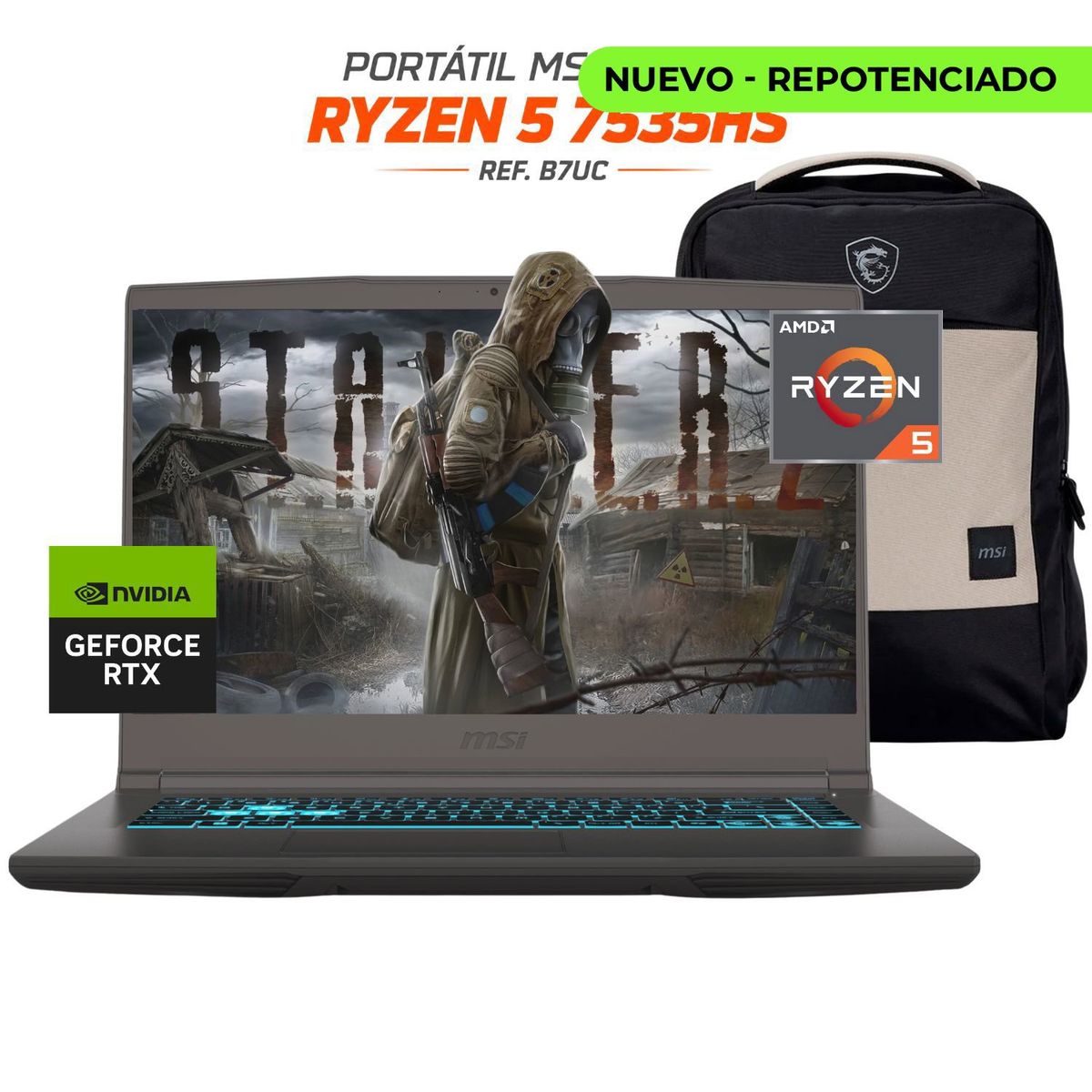 MSI - PORTATIL GAMER MSI Thin 15 RYZEN 5 7535HS - RTX 3050 4GB - 24GB RAM - SSD 1TB - 15.6” FHD 144Hz