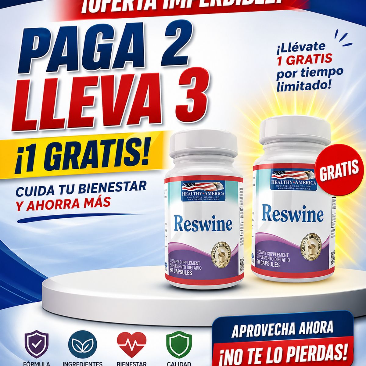 HEALTHY AMERICA - Resveratrol Healthy America Pague 2 Lleve 3