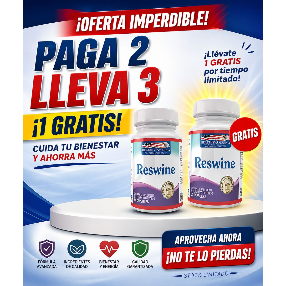 HEALTHY AMERICA - Resveratrol Healthy America Pague 2 Lleve 3