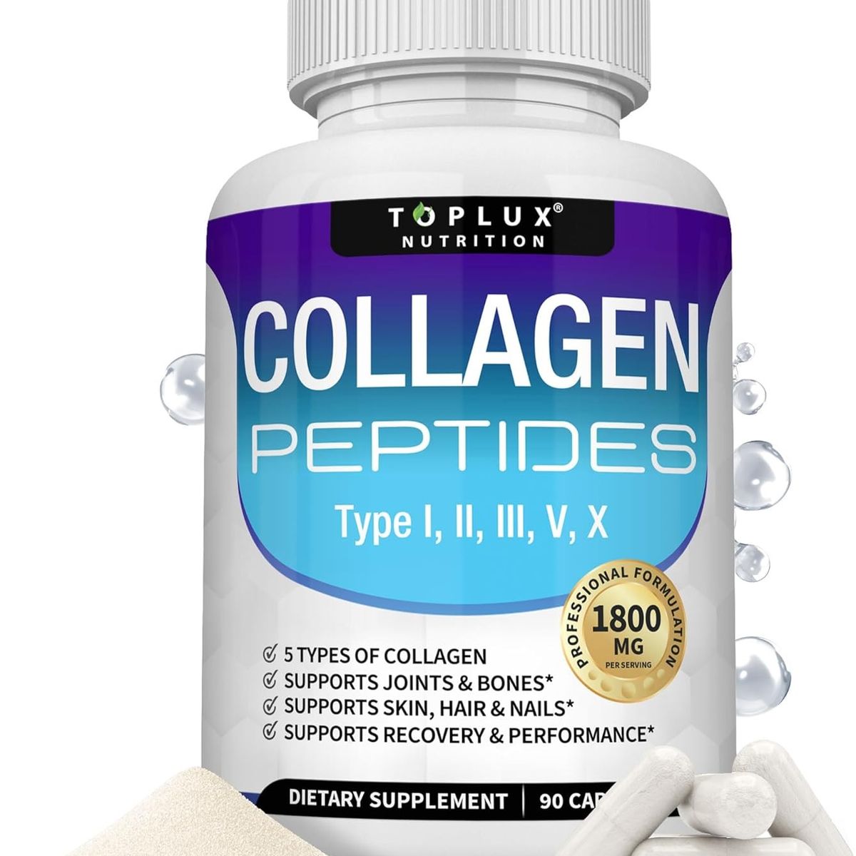 GENERICO - Colágeno Hidrolizado Toplux Peptides - 1800 mg - 90 Tabletas Complex