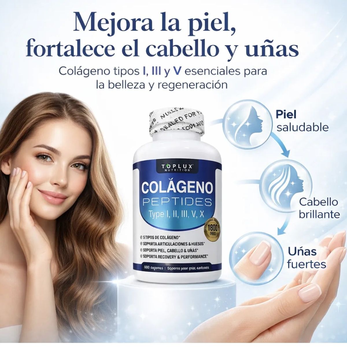 GENERICO - Colágeno Hidrolizado Toplux Peptides - 1800 mg - 90 Tabletas Complex