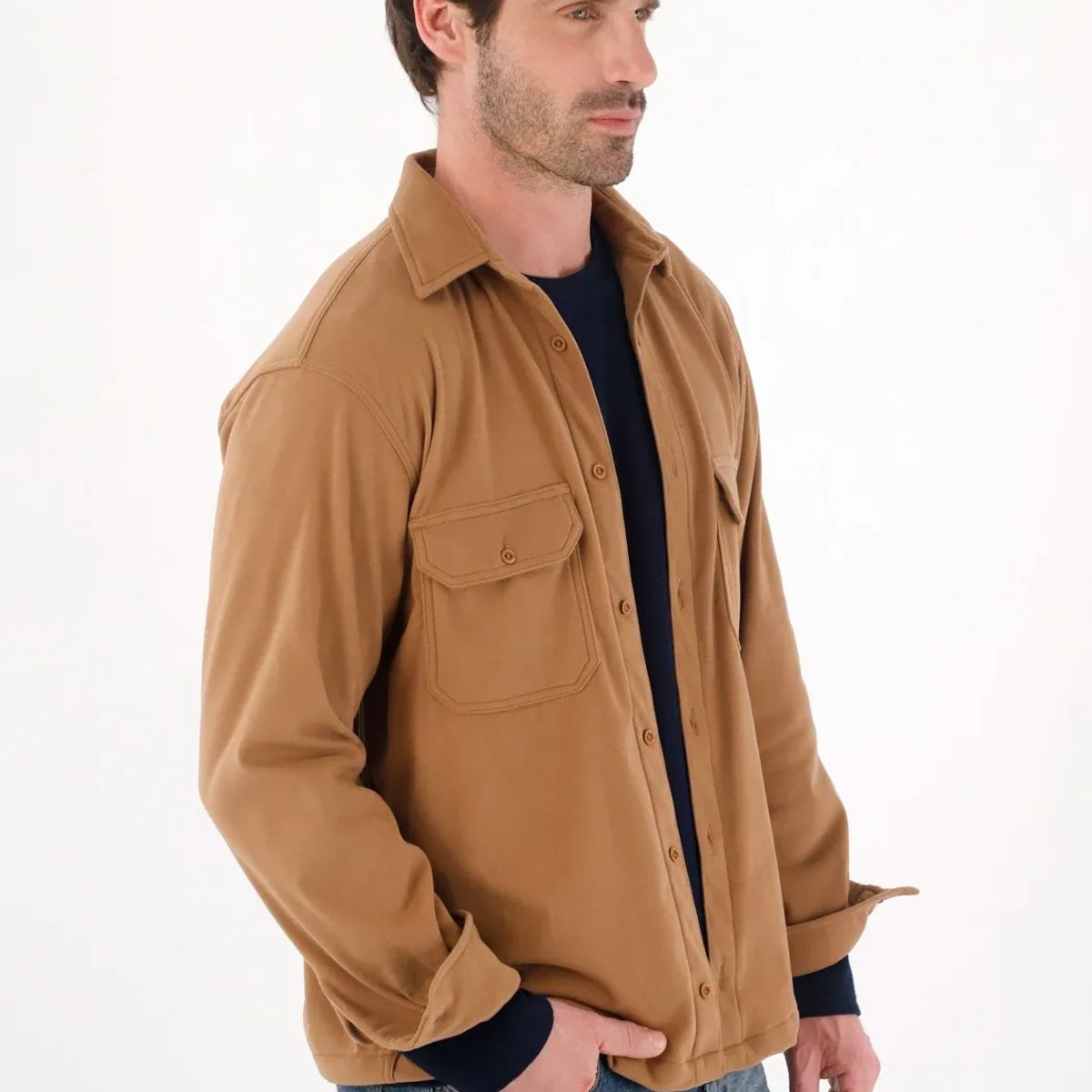 TENNIS - Camisa clásica con ajuste de botones café para hombre