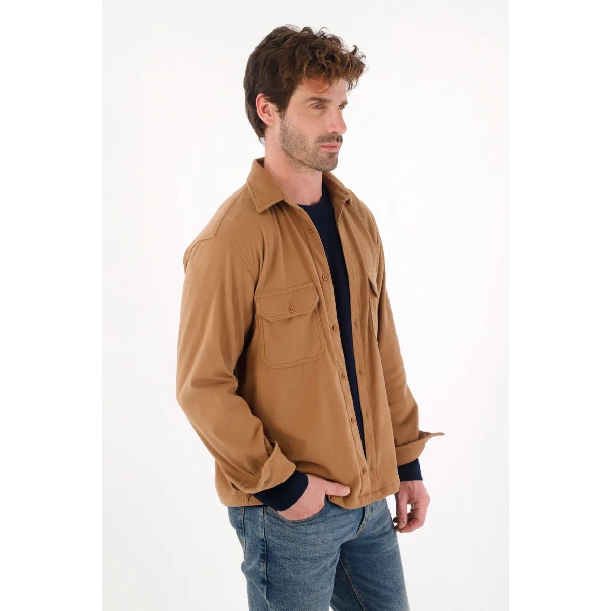 TENNIS - Camisa clásica con ajuste de botones café para hombre