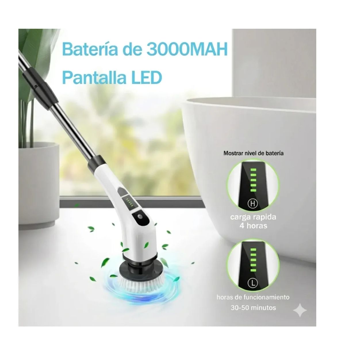 TECNOHOGAR JS - Cepillo Eléctrico Limpieza Baño Cocina Pisos Giratorio