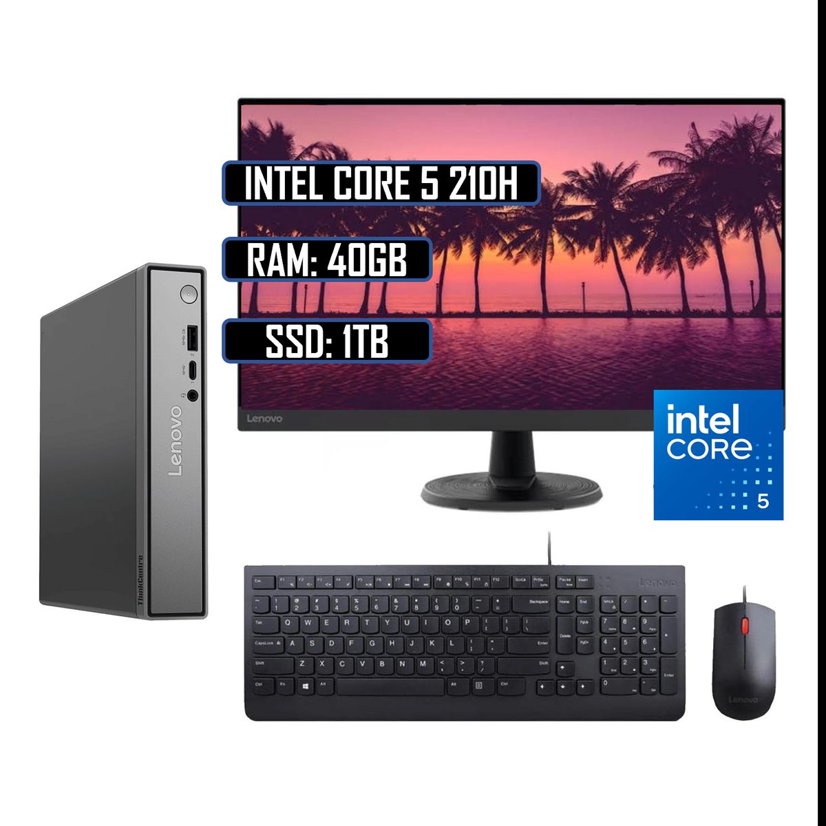 Lenovo - PC LENOVO TINY THINKCENTRE INTEL CORE 5 210H - RAM 40GB DDR5 - SSD 1TB - MONITOR 23.8 WIN11 PRO