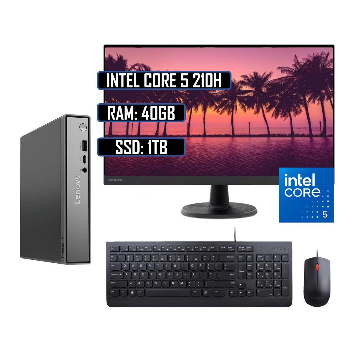 Lenovo - PC LENOVO TINY THINKCENTRE INTEL CORE 5 210H - RAM 40GB DDR5 - SSD 1TB - MONITOR 23.8 WIN11 PRO