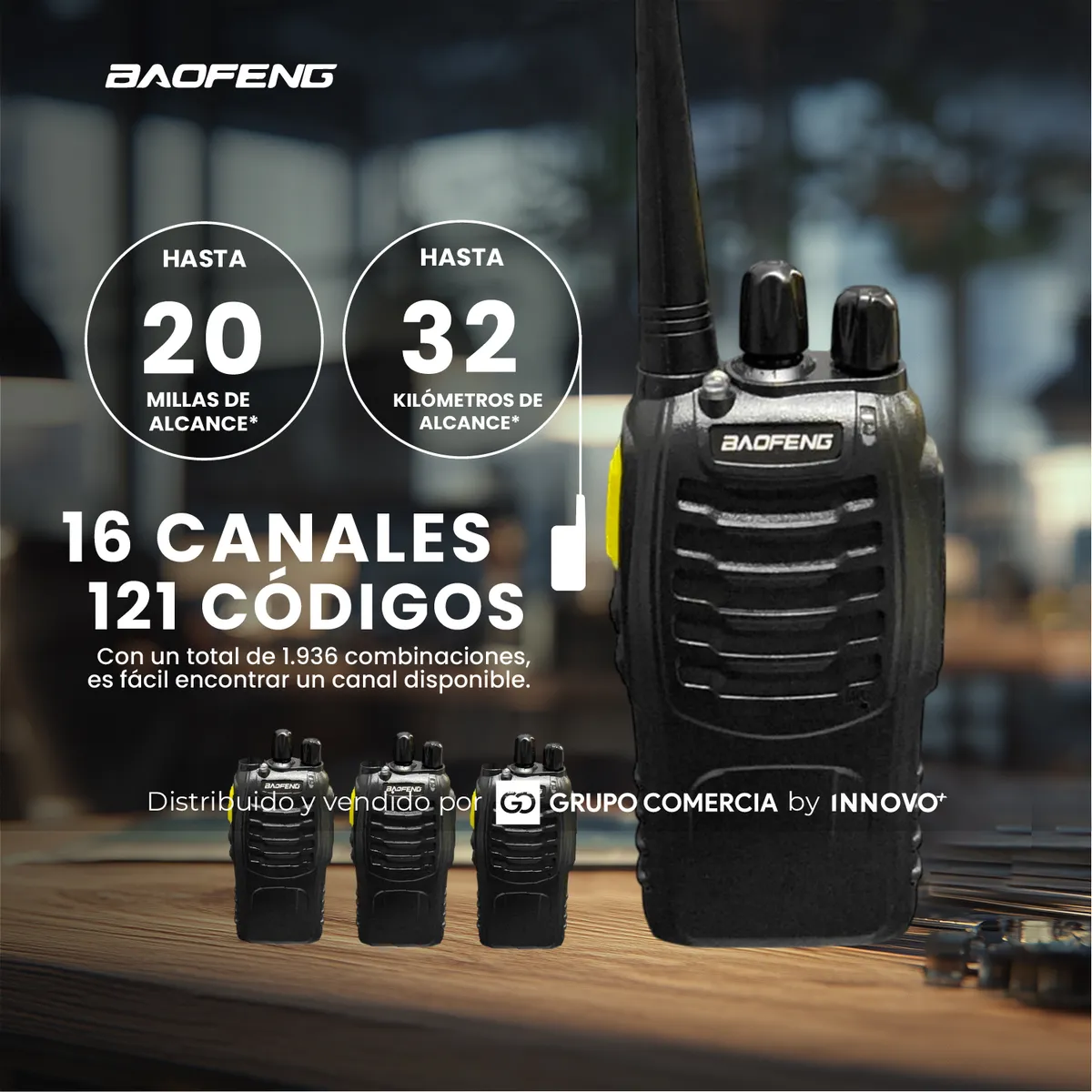INNOVA - Kit x4 Walkie Talkies Baofeng BF-888 Profesional Alcance 32km Carga USB-C