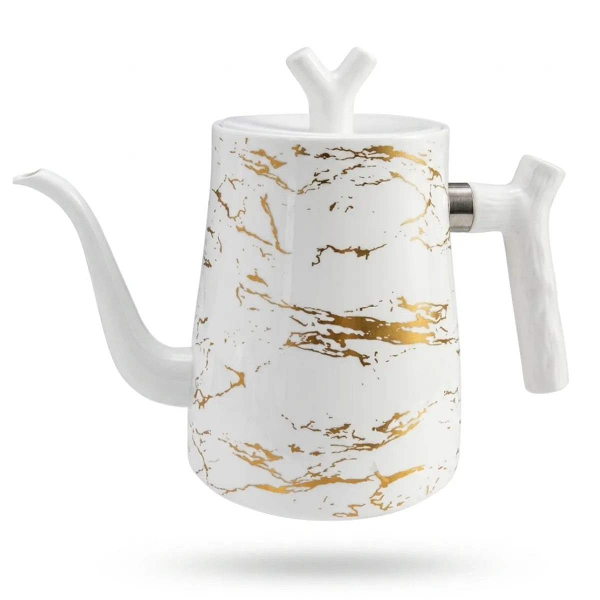 GENERICO - Tetera Cuello De Ganso Elegante 1L Blanca Dorada Pour Over Café Té Diseño Luxury Cocina Moderna