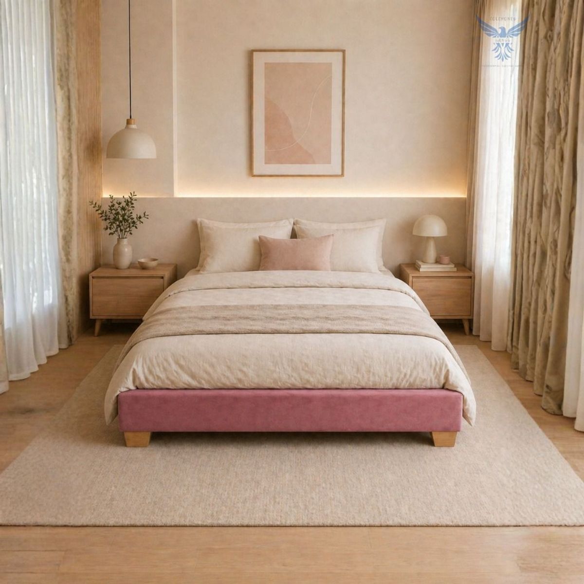 GENERICO - Base cama 140x190 dividida color Palo de Rosa pata madera