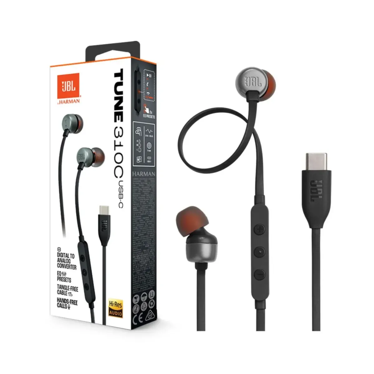 JBL - Audífonos JBL Alámbricos In Ear Manos Libres USB-C T310C Negro