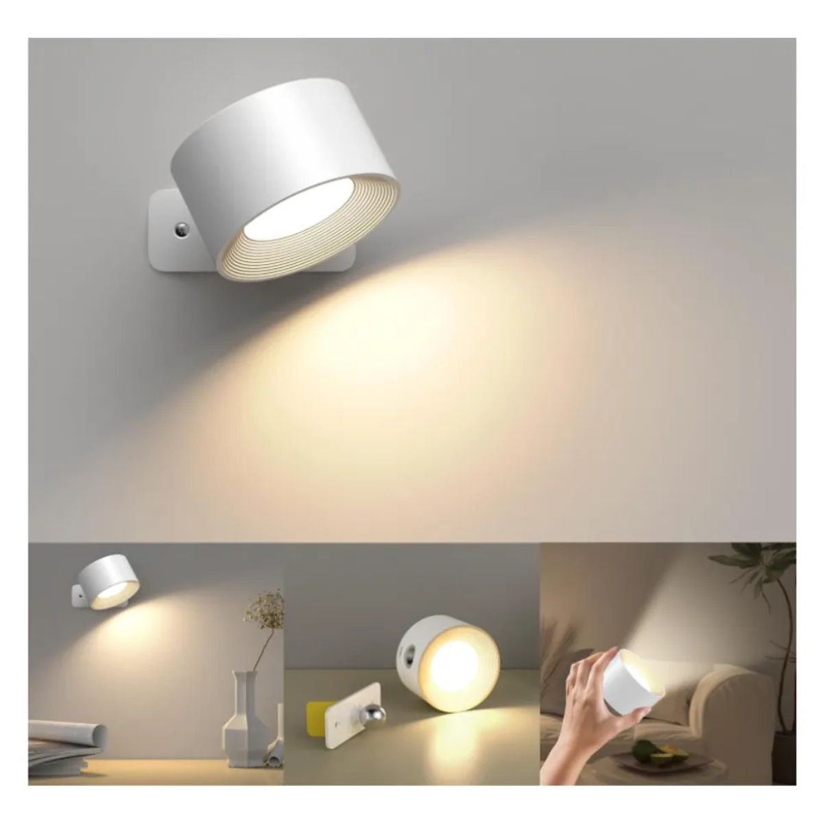 GENERICO - Lampara Blanca Led Recargable Para Pared 360° Tres Tonos