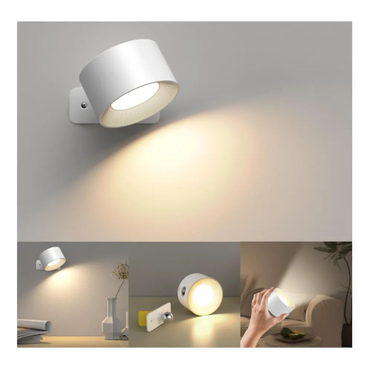 GENERICO - Lampara Blanca Led Recargable Para Pared 360° Tres Tonos